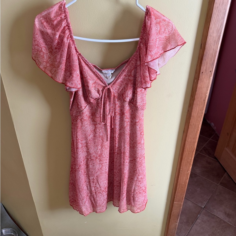 Flutter Sleeve Pink Paisley Summer Dress